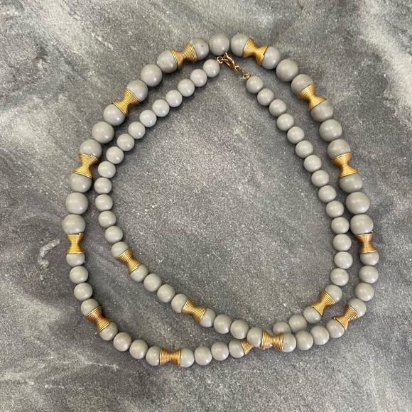 Vintage Jewelry - Vintage Grey Gold Beaded Necklace